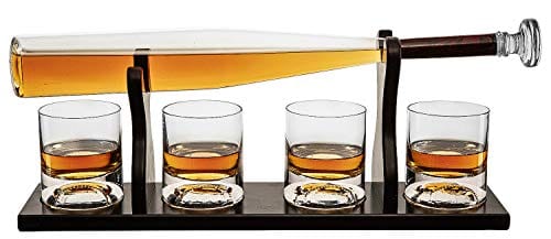 Baseball Bat Whiskey & Wine Decanter Set with 4 Glasses - Perfect Gift for Baseball Coaches, Lovers, Dad, Boyfriend & Brother - Ideal for Bourbon, Scotch & Wine Tasting at Home Bar or Game Day Parties