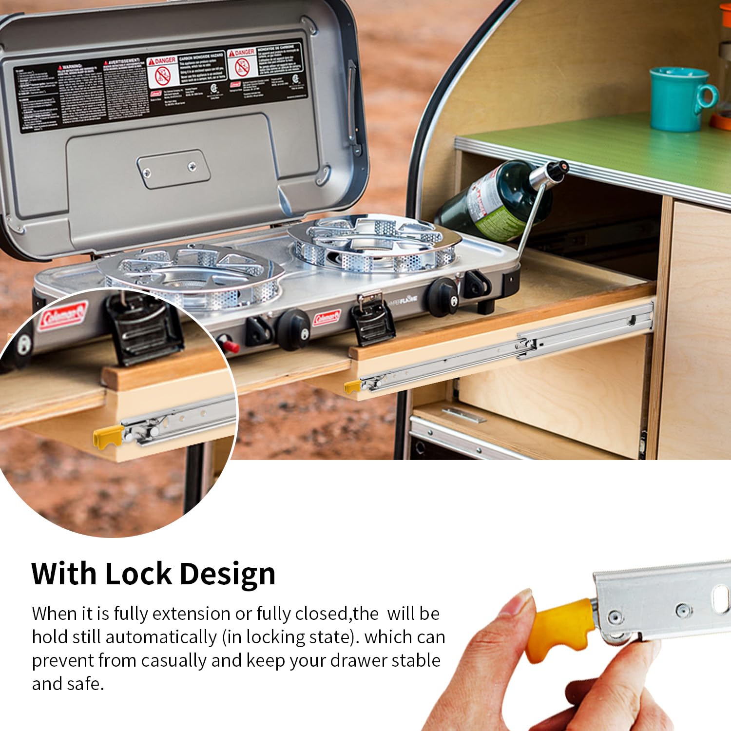 Heavy Duty Drawer Slides with Lock 12-60 Inch Full Extension Ball Bearing Rails - 500 Lbs Capacity Side Mount Locking Tracks for Cabinets, Furniture & Storage - Perfect for Kitchen, Garage & Office Organization