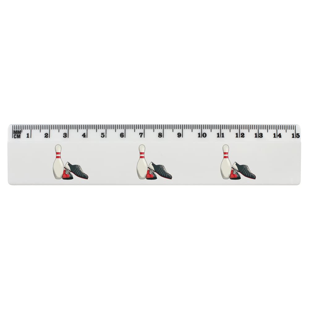 Azeeda 6-Inch White Plastic Ruler with Bowling Pin & Shoes Design - Perfect for School, Office, Crafting & DIY Projects (RL00068311)