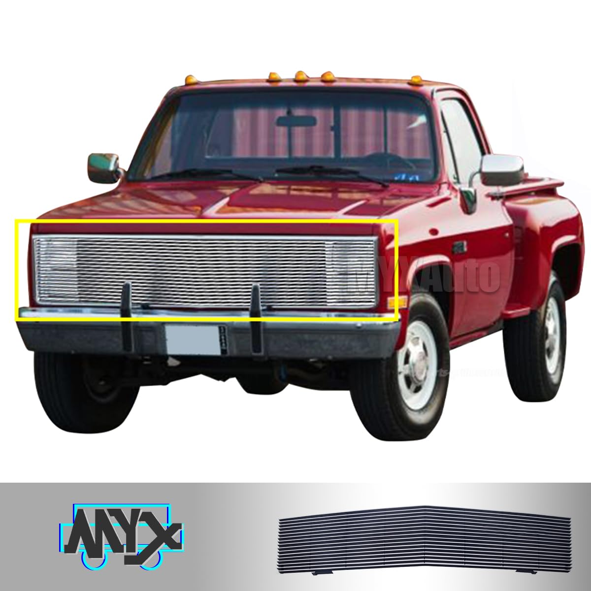1981-1987 Chevy GMC Pickup Suburban Blazer Jimmy Replacement Upper Grille - Phantom Style with Stacked Lights & Mirror Polish Finish | Perfect for Restoration & Custom Upgrades