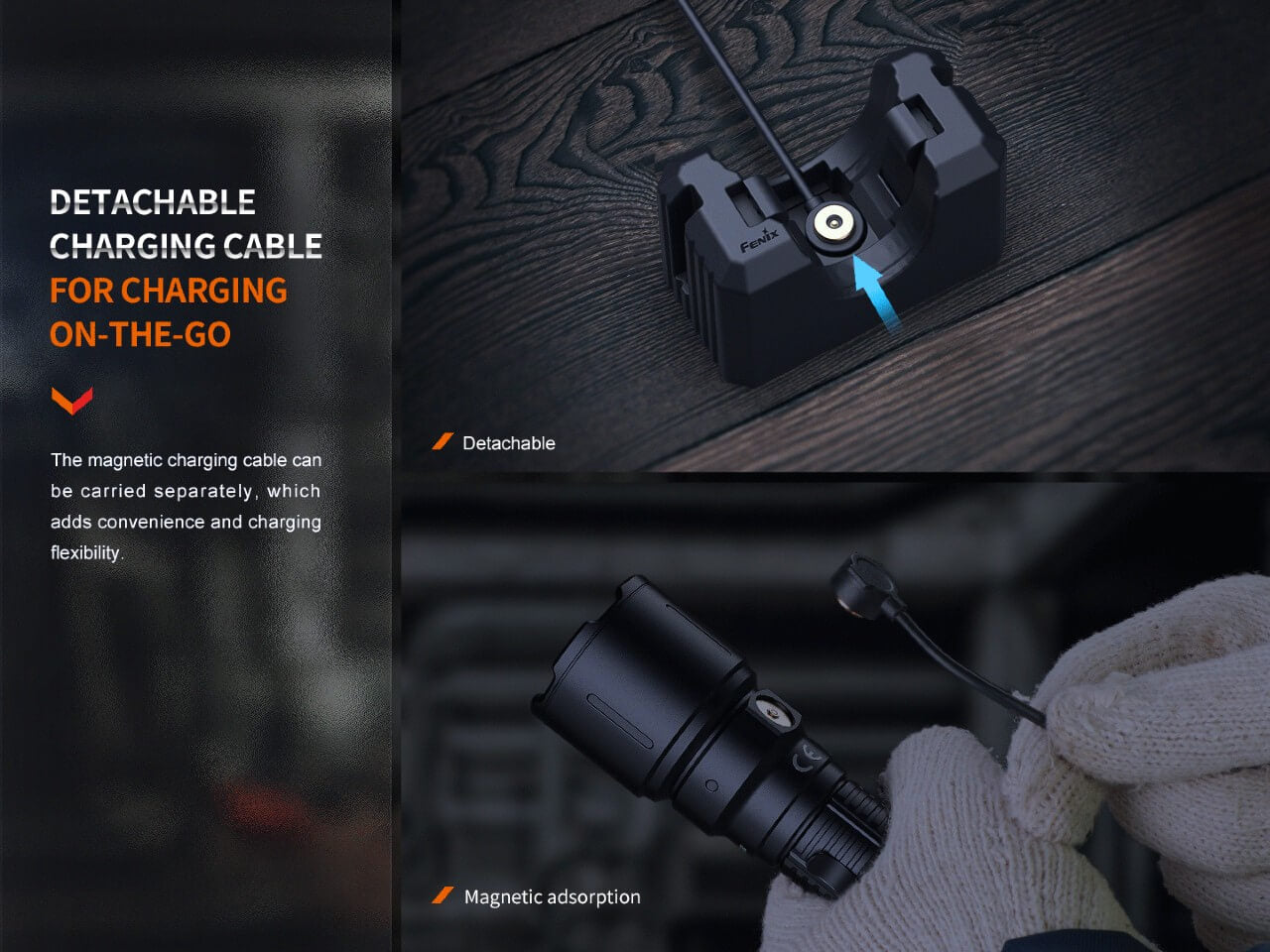 Fenix WF26R Rechargeable LED Work Flashlight with Cradle Charging - Bright, Durable for Camping, Hiking, and Emergency Use