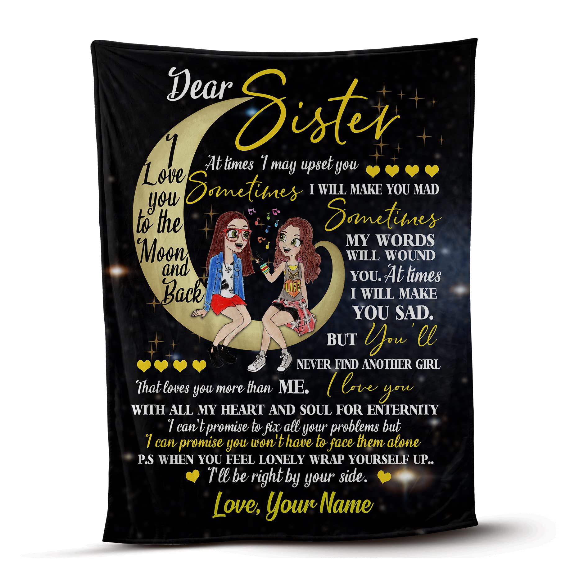 Personalized Sister Fleece Blanket - Moon & Back Love Gift for Birthday, Mother's Day - Cozy Sherpa Throw for Home & Gifting