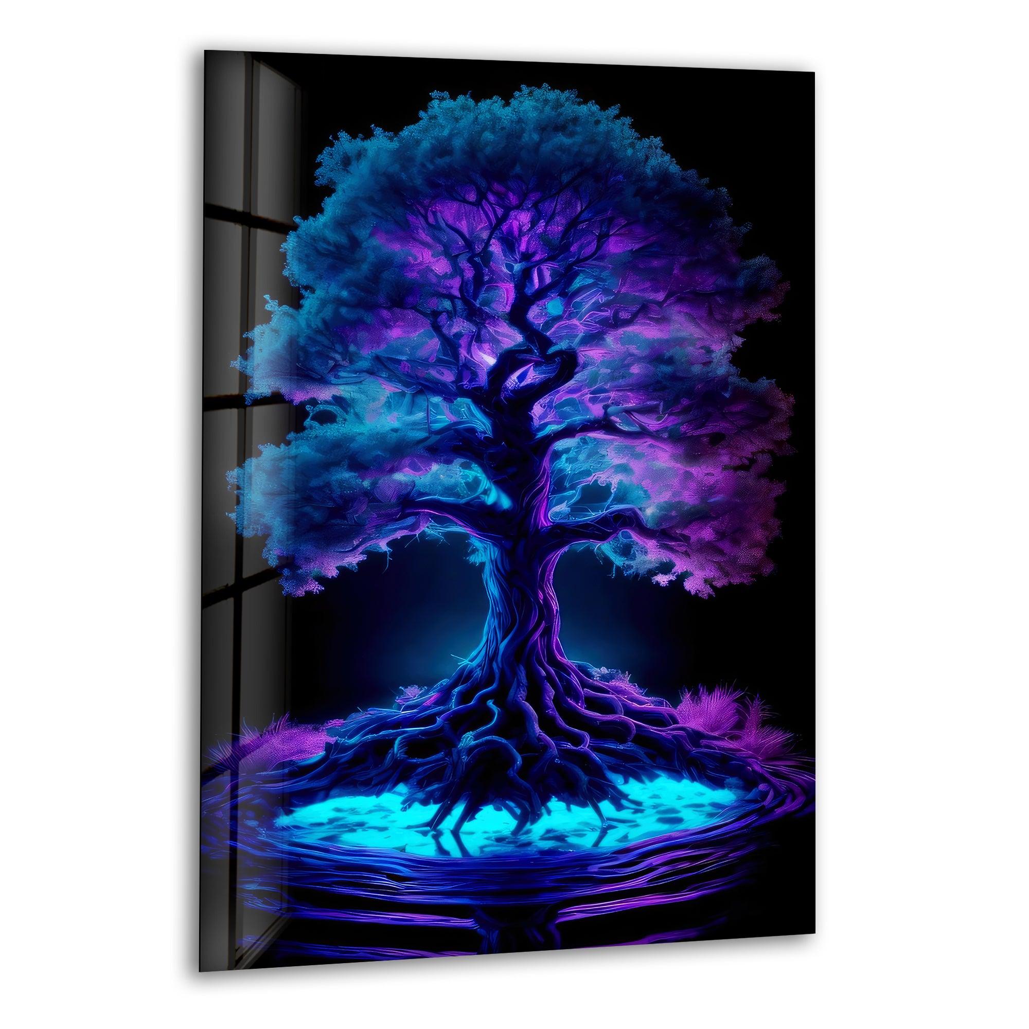 Handmade Blue Purple Tree Stained Glass Wall Art - Nature Inspired Sun Catcher Window Decor for Living Room, Bedroom & Office