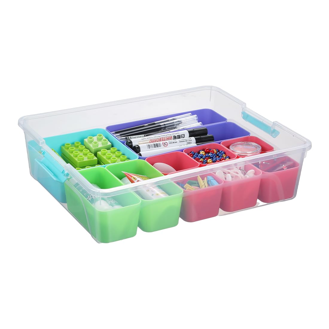 Multi-Color Storage Container Box with Adjustable Dividers - Perfect Organizer for Crafts, Lego, Tools & Art Supplies | Ideal for Home, Office & Classroom Organization