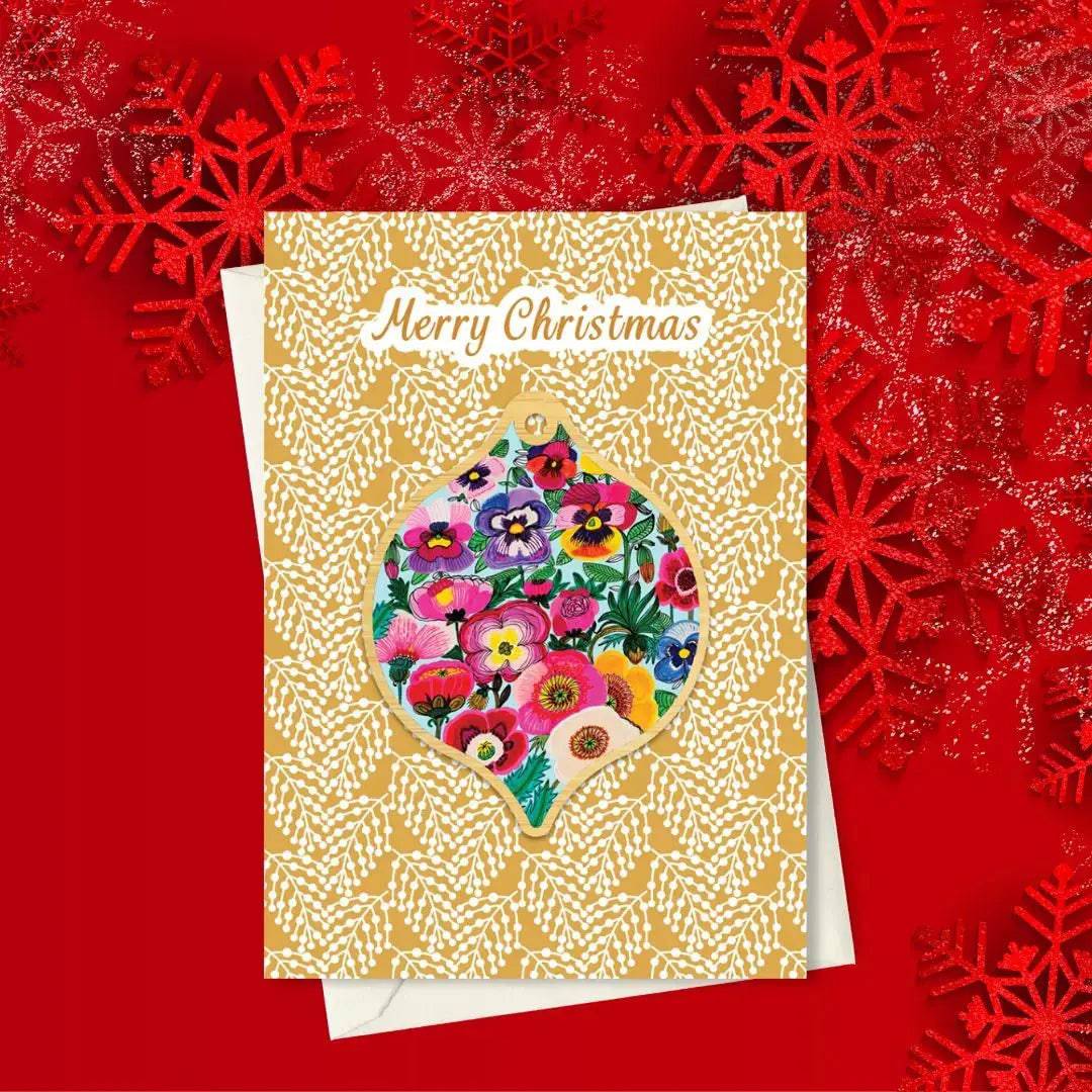 Pansy & Poppy Australian Christmas Card & Bauble Set - Festive Holiday Greeting Cards with Ornament for Xmas Decorations - Perfect for Home, Office & Gift Giving