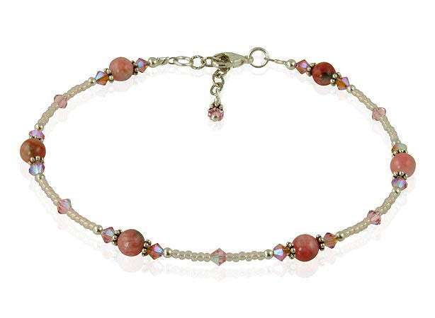 Orchid Peach Jade Gemstone Beaded Anklet - Elegant Handmade Beaded Ankle Bracelet for Women - Perfect for Beach, Boho Fashion & Summer Outfits