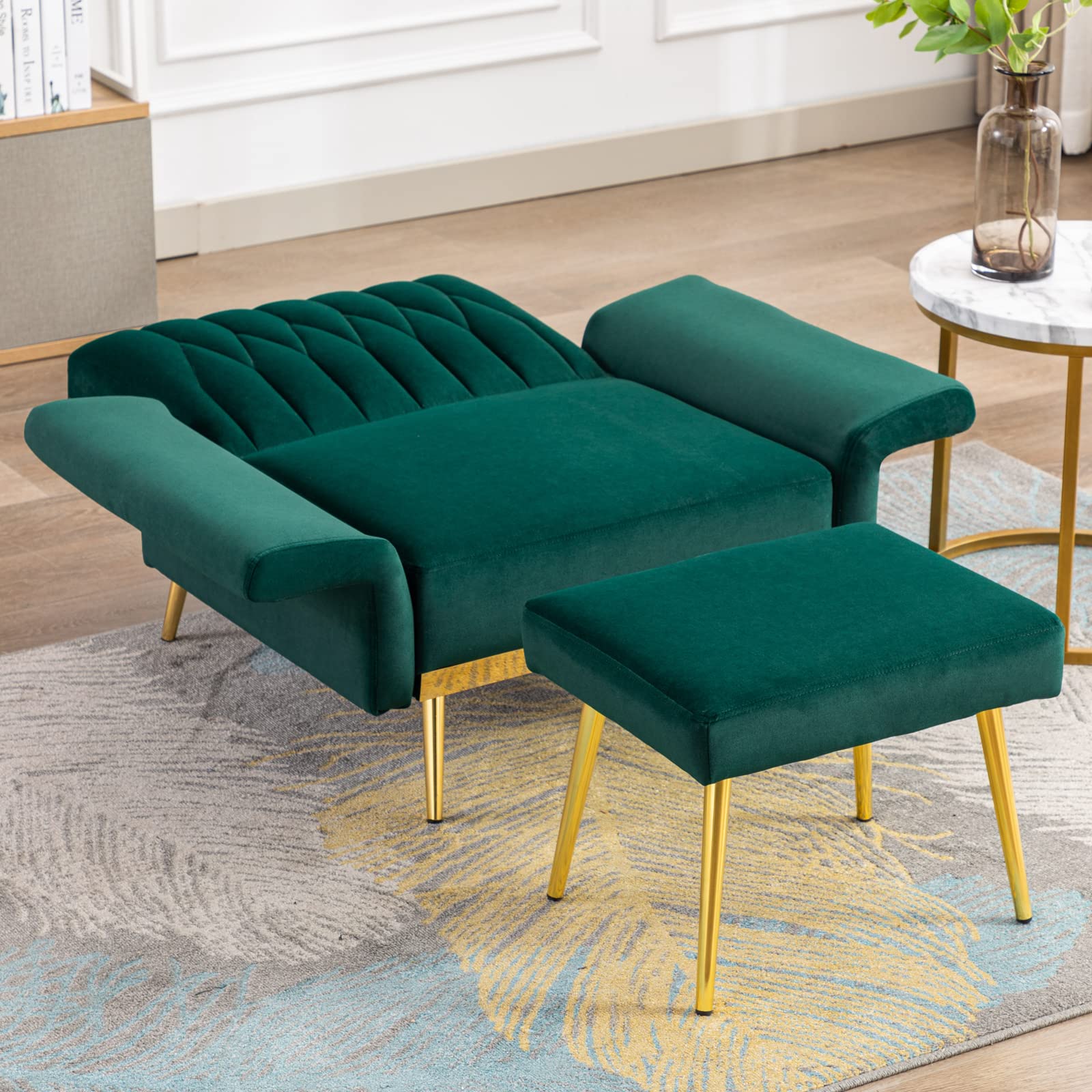 Modern Velvet Single Sofa Chair with Ottoman - Adjustable Armrests for Living Room, Bedroom & Office