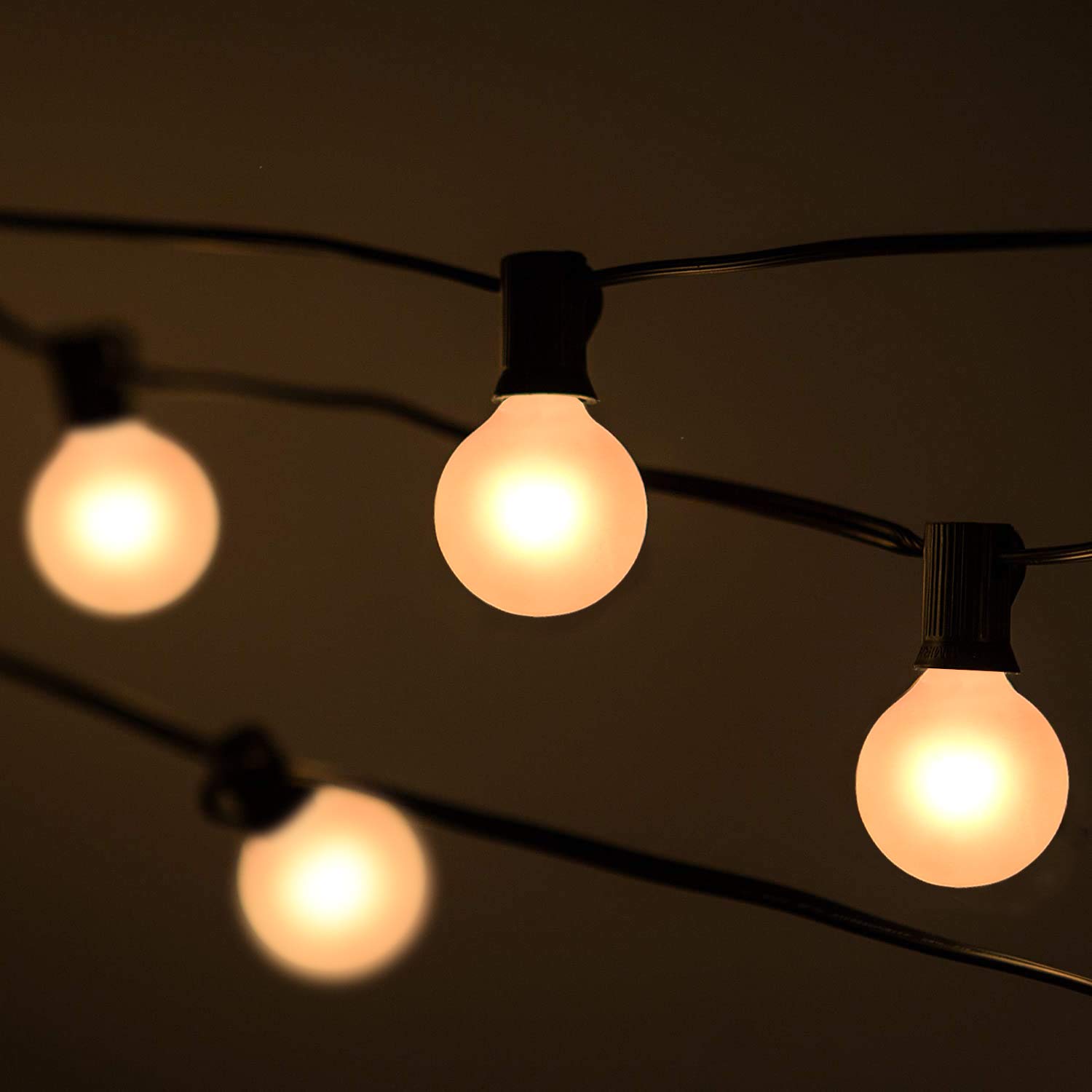 SUNSGNE 25Ft Outdoor Waterproof Connectable String Lights with 27 Frosted White G40 Globe Bulbs - Black Wire, 5 Watt - Perfect for Backyard, Porch, Balcony, Party & Christmas Decorations | Ideal for Patio Lighting, Garden Decor, and Holiday Events