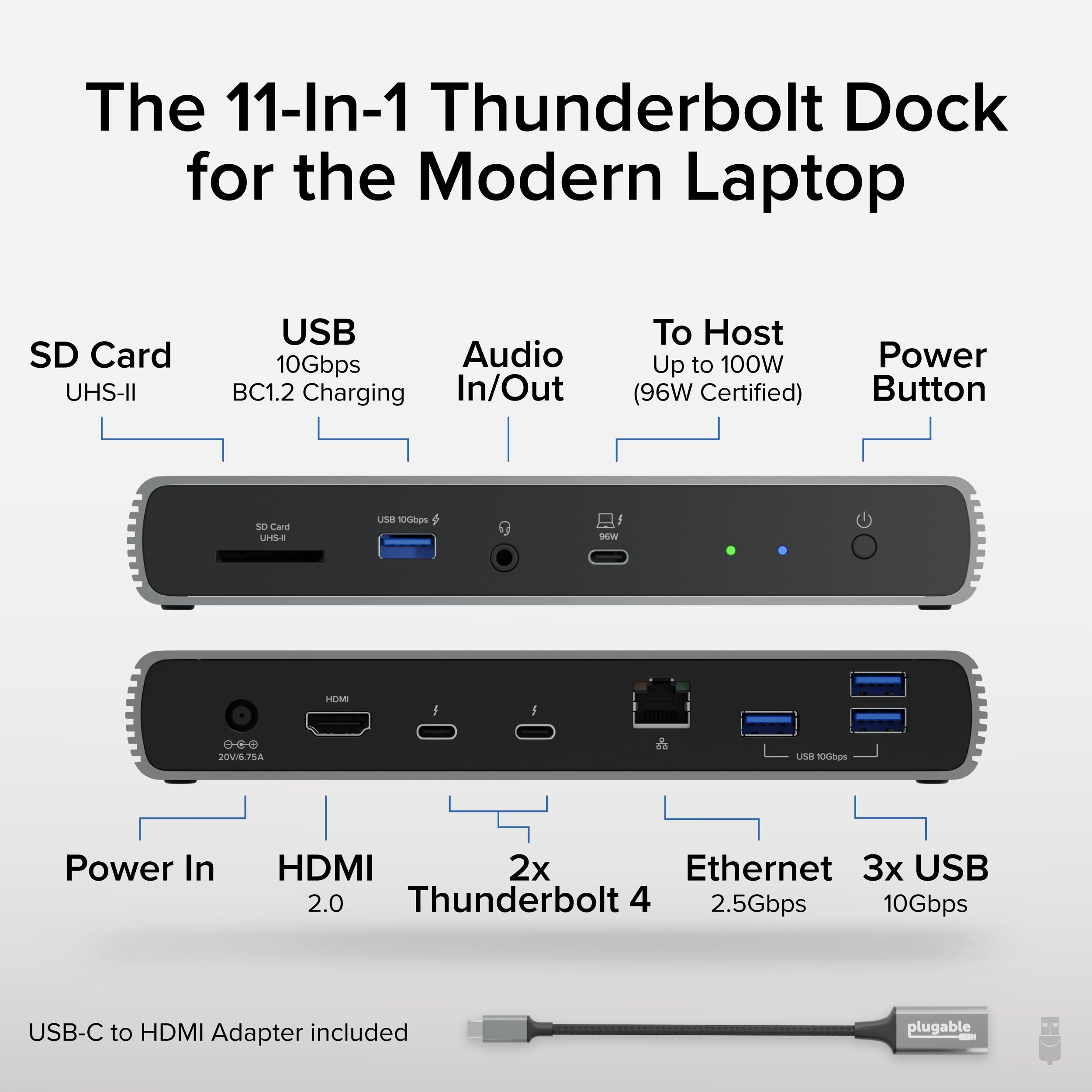 Plugable Thunderbolt 4 Dock - 100W Charging, 3 Thunderbolt Ports, Dual 4K/8K Monitor Support, 2.5G Ethernet, SD Card Reader, 4 USB Ports - Ideal for MacBook Pro, Windows Laptops & Home Office Setup