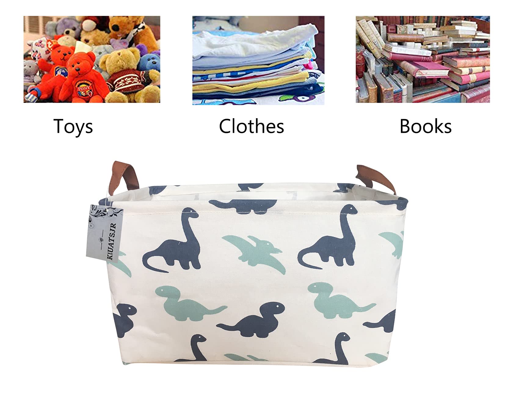 Rectangle Storage Baskets - Canvas Fabric Organizer Bin for Kids Toys, Books, Clothes & Pet Supplies | Dinosaur Pattern | Perfect for Home, Office, Nursery & Shelves Organization | Great for Playroom, Closet & Gift Storage