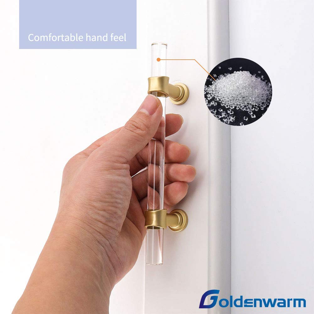 GoldenWarm 25 Pack Gold Crystal Drawer Knobs - Single Hole T Bar Lucite Acrylic Cabinet Hardware for Kitchen Cupboard, Bathroom, Dresser & Furniture Upgrade