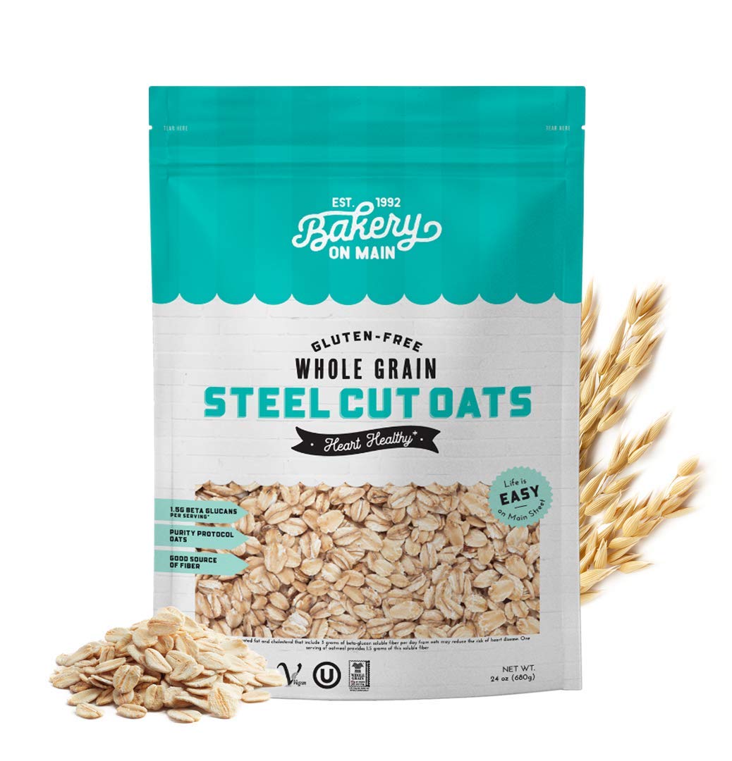 Bakery On Main Steel Cut Oats - Gluten Free, Non-GMO, Kosher, Resealable Bag, 24oz (Pack of 4) | Healthy Breakfast & Baking Ingredient for Oatmeal, Cookies & Smoothies