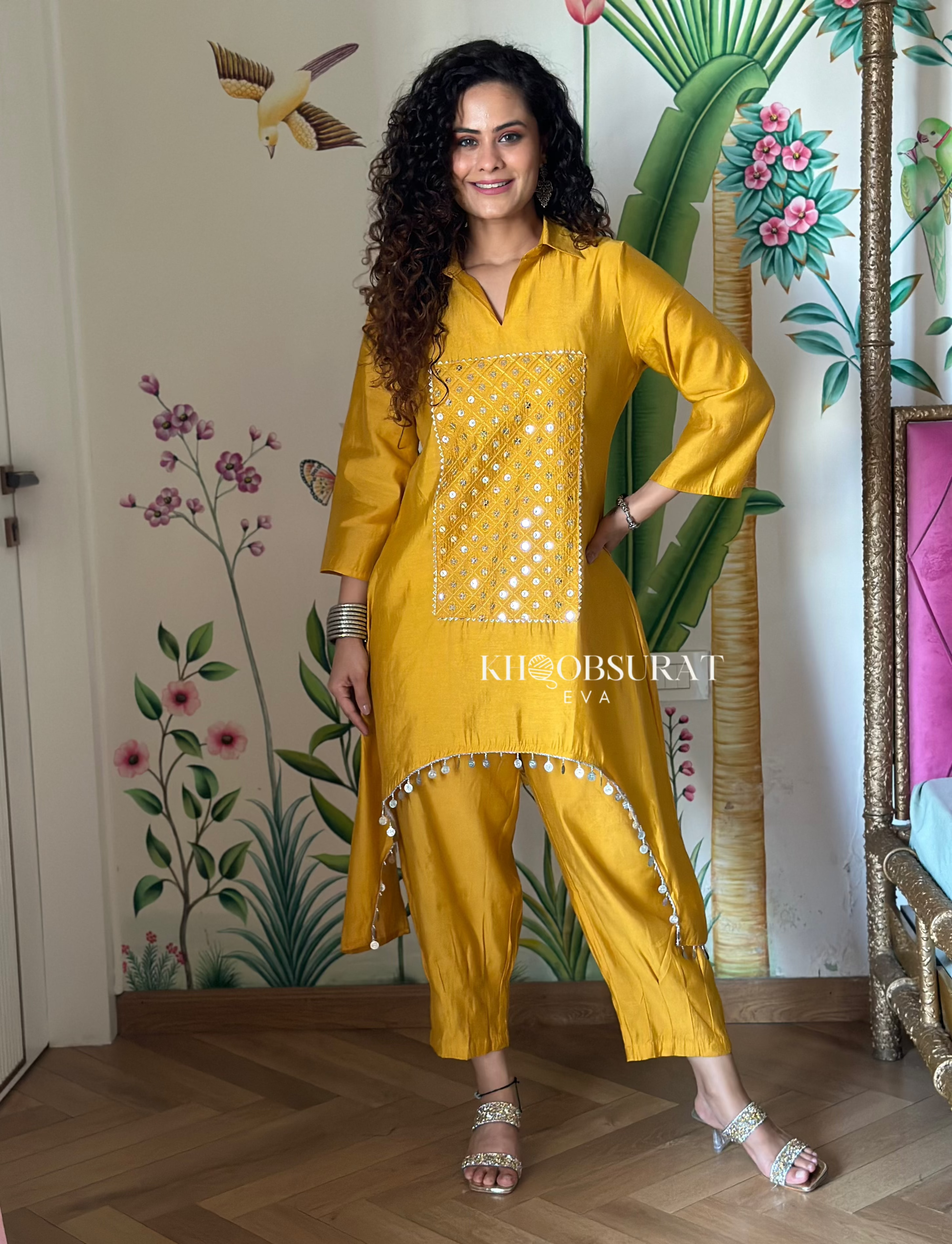 Marigold Yellow Embroidered Kurta Set for Women | Traditional Indian Ethnic Wear | Perfect for Festivals, Weddings & Casual Outings