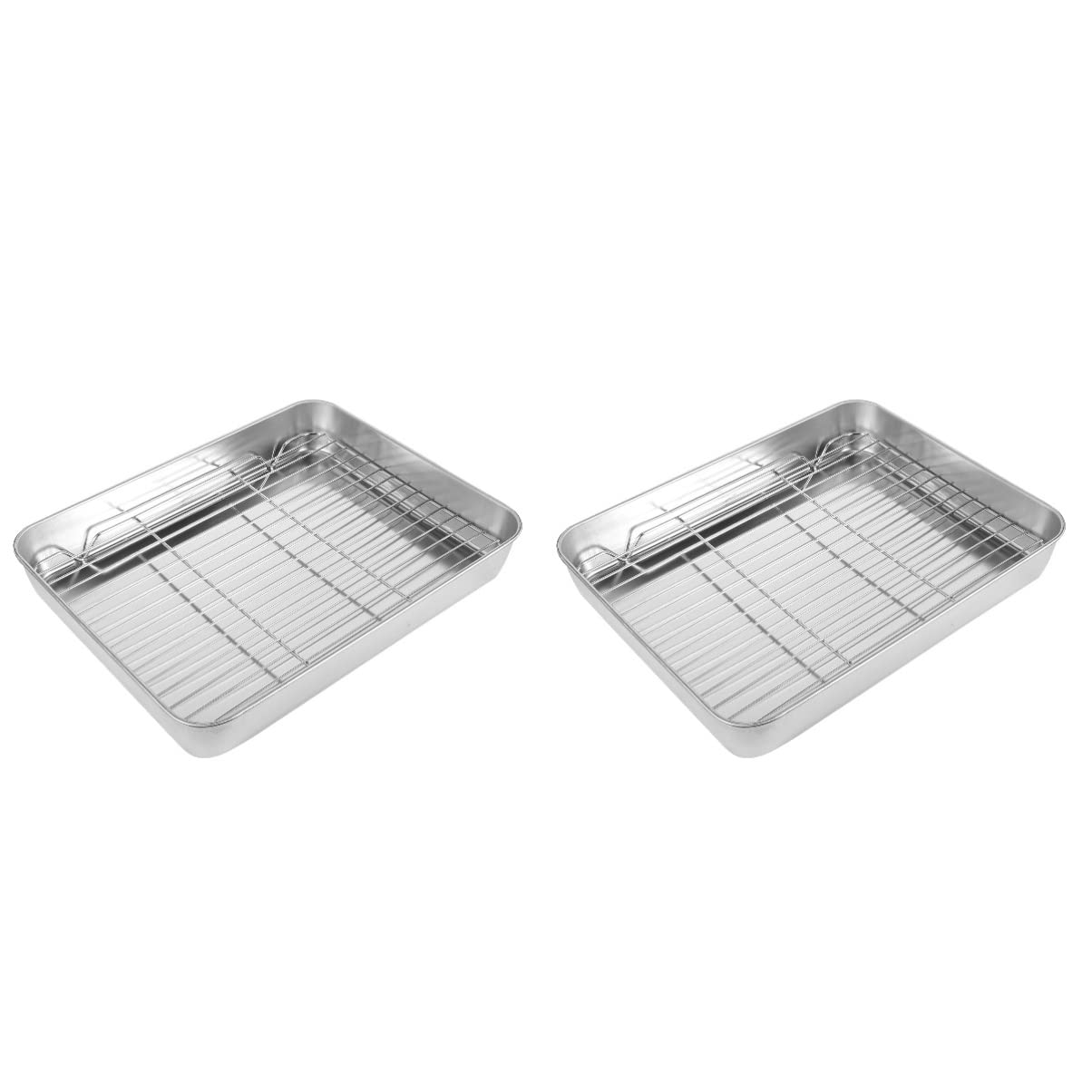 Yardwe 2-Piece Stainless Steel Toaster Oven Pan Set with Rack - Rectangular Roaster & Baking Tray for Perfect Toasting, Roasting, and Baking - Ideal for Kitchens, Restaurants, and Home Chefs