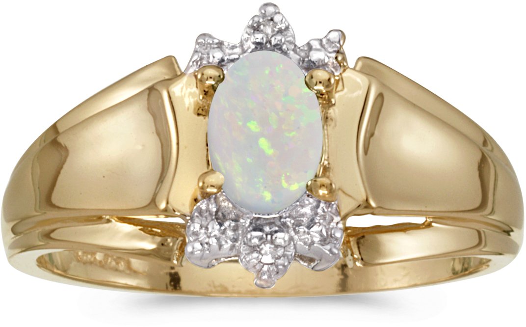 10K Yellow Gold Oval Opal and Diamond Ring for Women - Elegant Vintage Style Jewelry Gift for Engagement, Anniversary, or Special Occasion