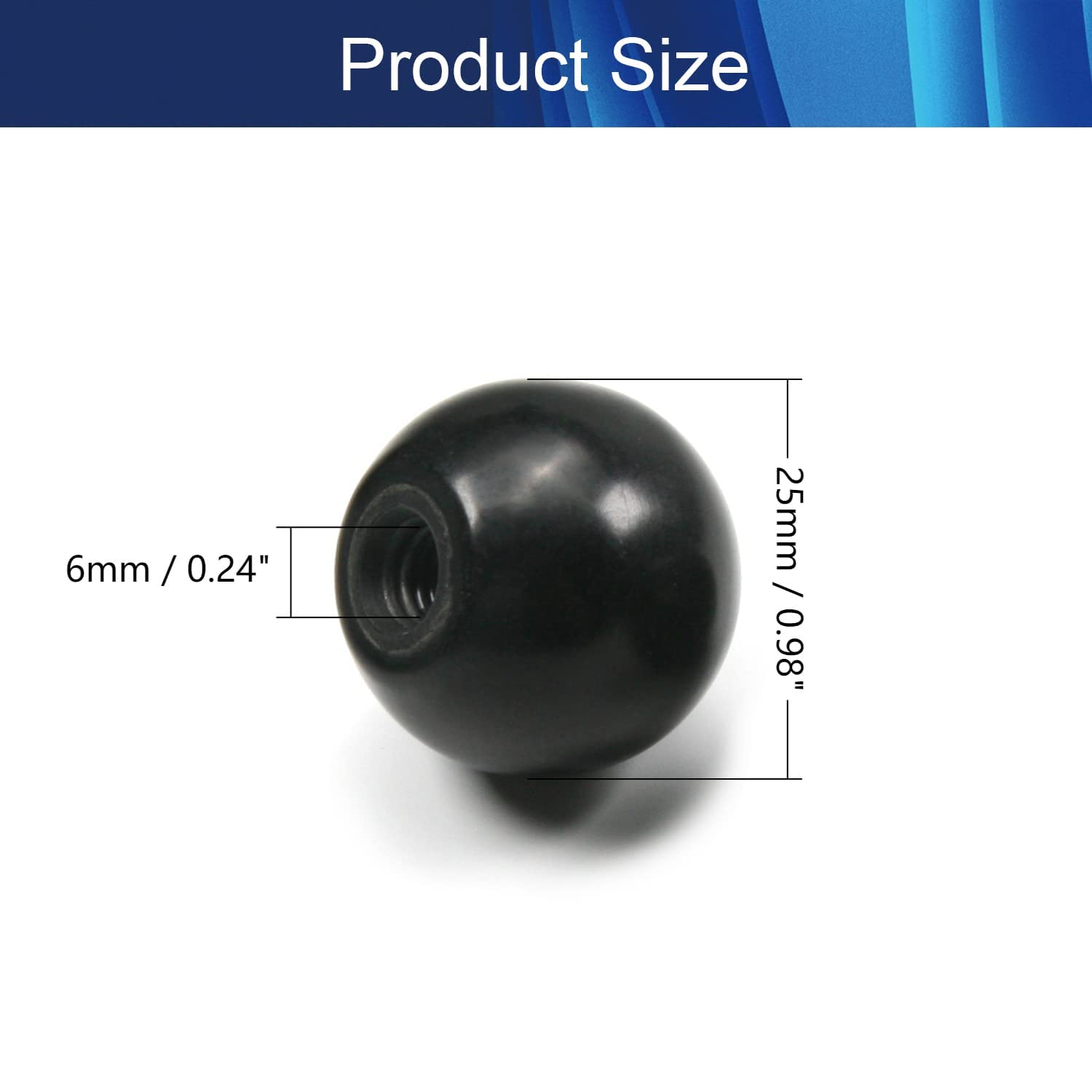 Aicosineg M6 25mm Ball Knobs - 5Pcs Black Cabinet Pulls for Drawers & Furniture