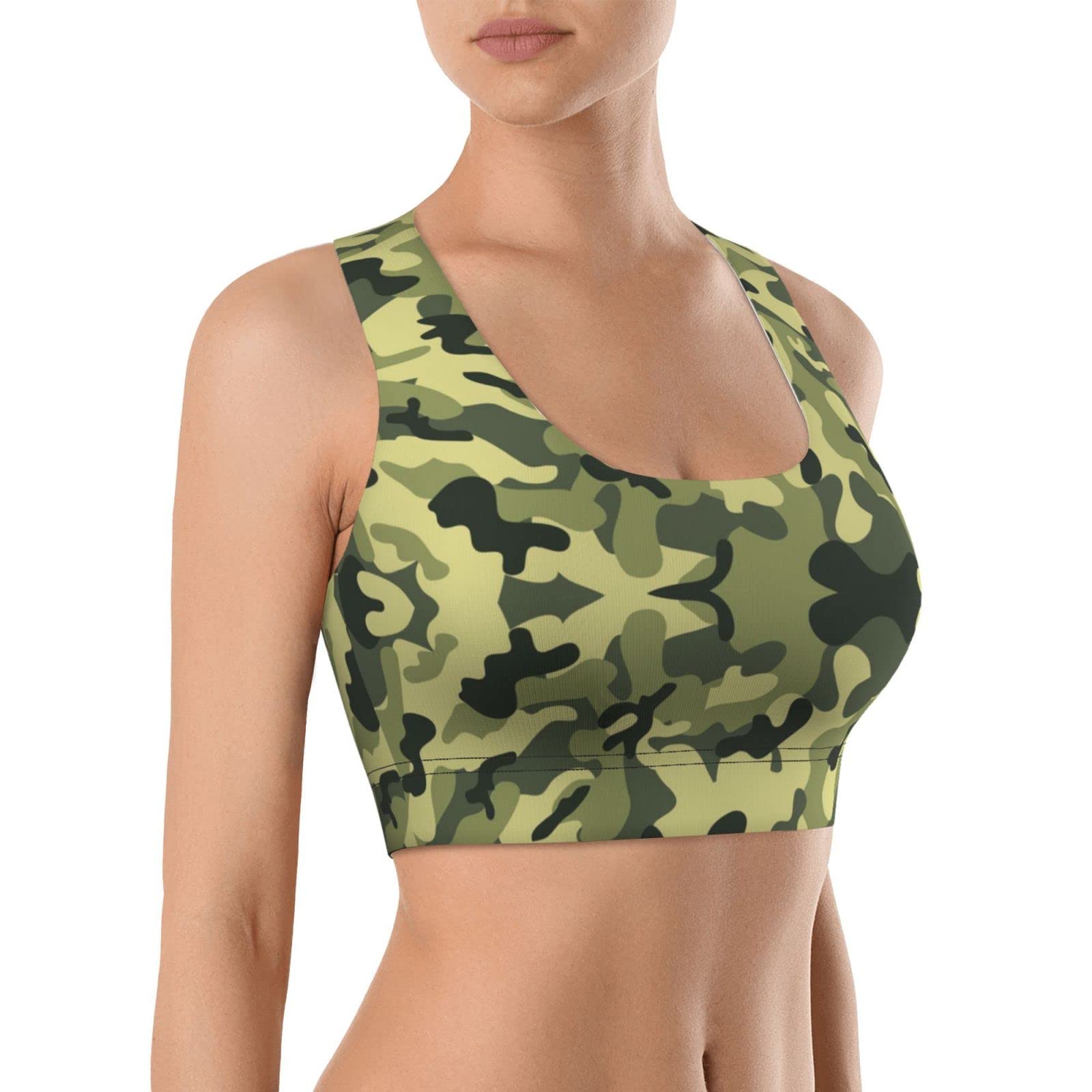 ZGXJJPP Women's Camouflage Army Camo Sports Bra - Removable Padded Cups, Racerback Workout Top for Running, Yoga & Fitness | Military Style Activewear for Outdoor Training & Gym Sessions