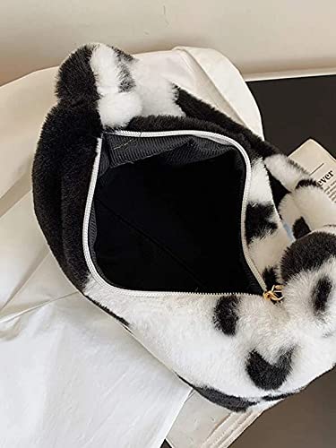 Women's Fluffy Faux Fur Cow Print Shoulder Bag - Fashionable Clutch Purse & Underarm Handbag with Zipper - Stylish Satchel & Tote for Parties, Date Night, and Everyday Use