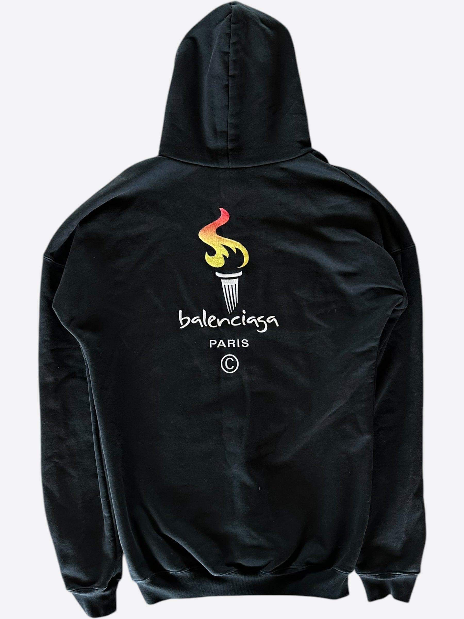 Balenciaga Black Olympic Torch Logo Hoodie - Men's & Women's Pullover Sweatshirt | Streetwear Fashion for Casual Wear & Gym Outfits