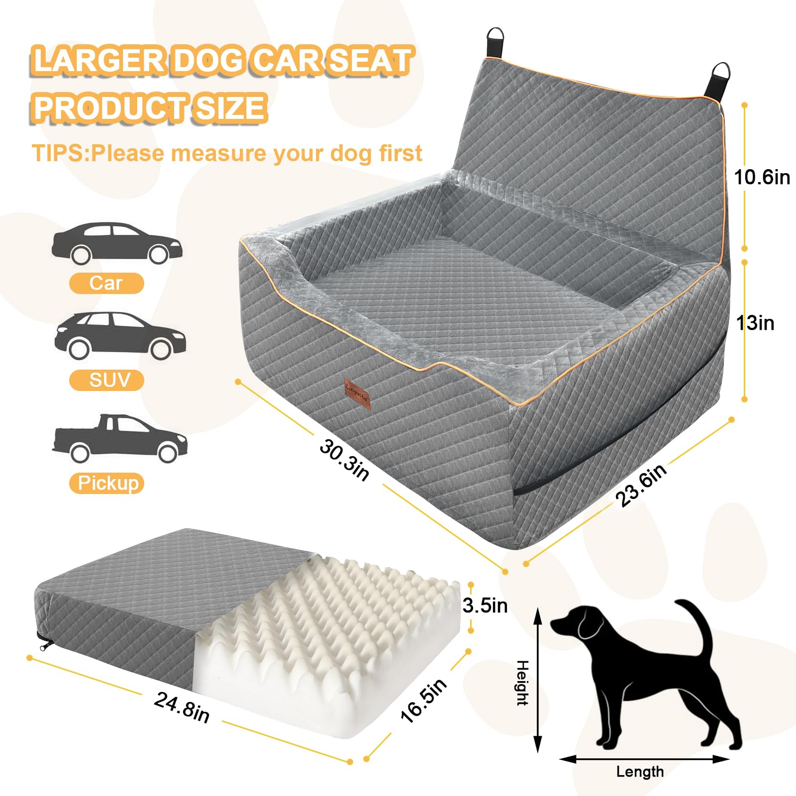 **Premium Dog Car Seat for Large & Medium Dogs - Washable Pet Booster Seat with Storage Pockets, Travel Safety Bed for Pets Under 60Lbs (Gray) - Perfect for Road Trips & Daily Commutes**
