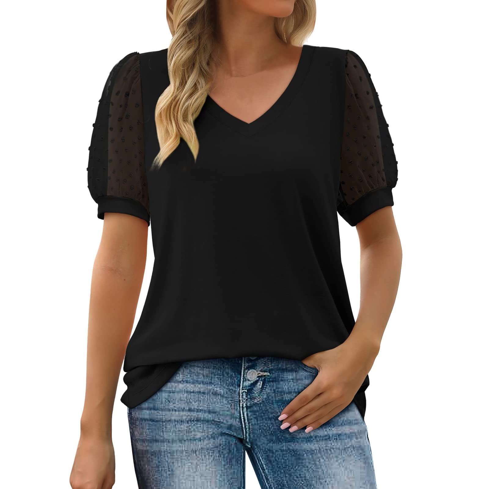 Plus Size Women's Tops - 2024 Fashion Short Sleeve Ruffle Pleated Blouses | Loose Fit Casual T-Shirts for Spring & Summer | Perfect for Office, Dating & Weekend Outings