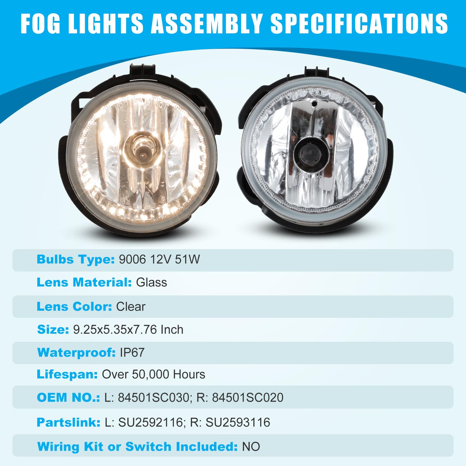 CPW Fog Lights Assembly Replacement for Subaru Forester (2009-2013) & Impreza WRX STI (2008-2010) - Durable Driving Fog Lights for Enhanced Night Visibility & Off-Road Safety
