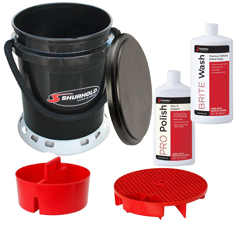 Shurhold Ultimate 5 Gallon Bucket System with Black Rope Handle & Lid - Multi-Purpose Cleaning Bucket for Car Washing, Boat Cleaning & Household Use