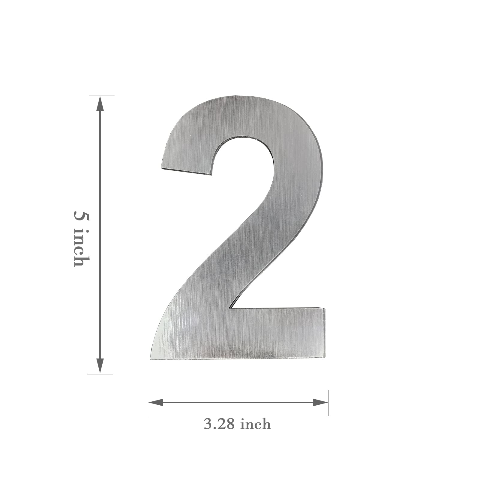 Modern House Numbers 5 Inch High - Stainless Steel Self-Adhesive Address Plaque for Home & Mailbox - Weatherproof Silver Numbers for Outdoor Use (Front Door, Porch, Fence, Garden)