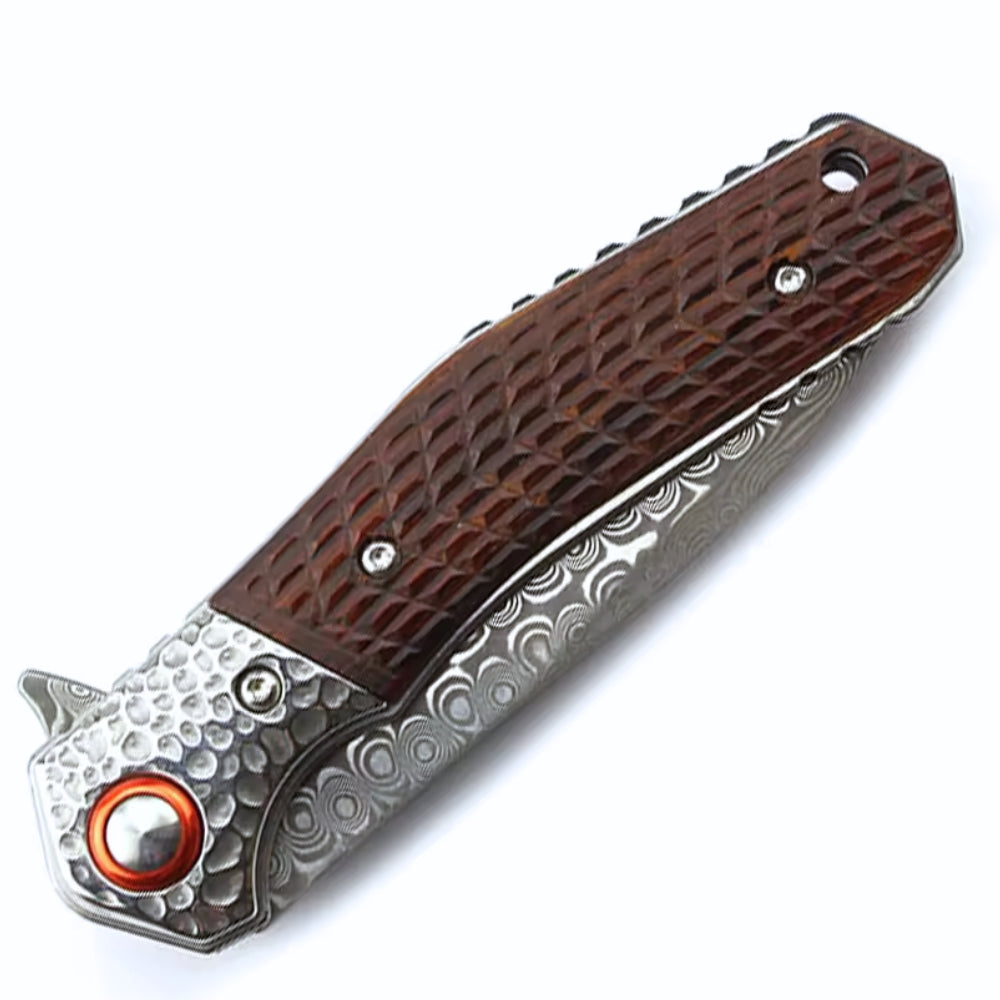 Premium VG10 Damascus Steel EDC Pocket Knife - Japanese Wayfarer Design with Sandalwood Handle & Clip - Perfect for Everyday Carry, Outdoor Adventures & Gift Giving