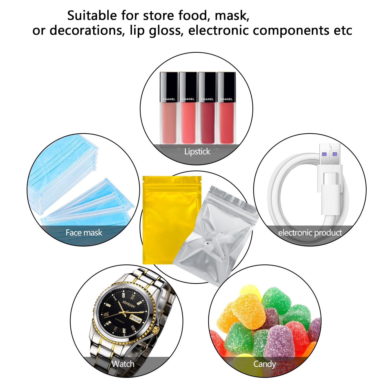 100 Pack 3.3 x 5.1 Inch Smell Proof Mylar Bags with Resealable Zipper & Front Window - Airtight Food Storage Bags for Coffee, Tea, Herbs, Snacks & Cannabis - Perfect for Home, Kitchen & Travel Use