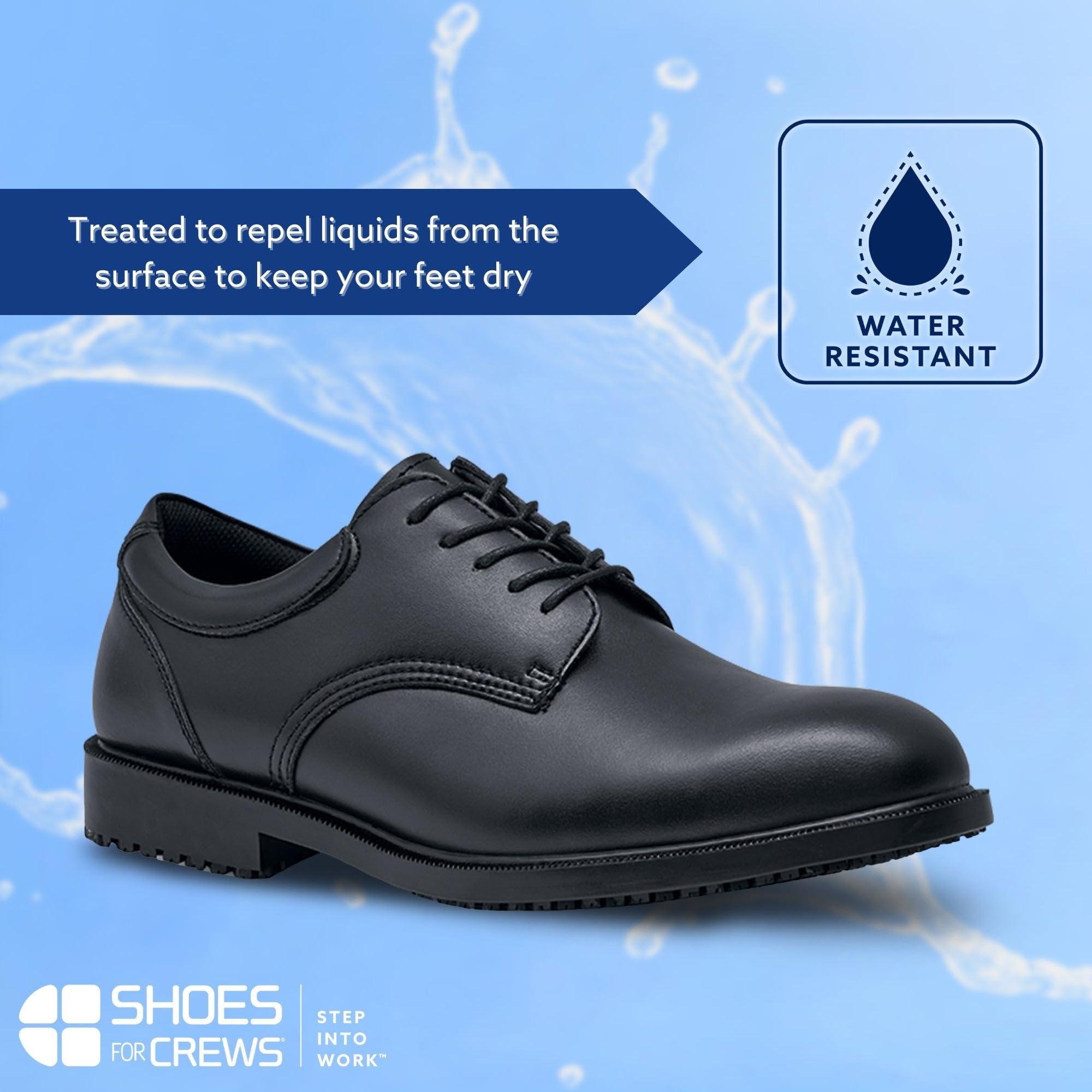 Slip-Resistant & Water-Resistant Men's Dress Oxford Work Shoes for Crews Cambridge - Black Size 7 | Professional Uniform Shoes for Restaurant, Hospitality & Office Workers