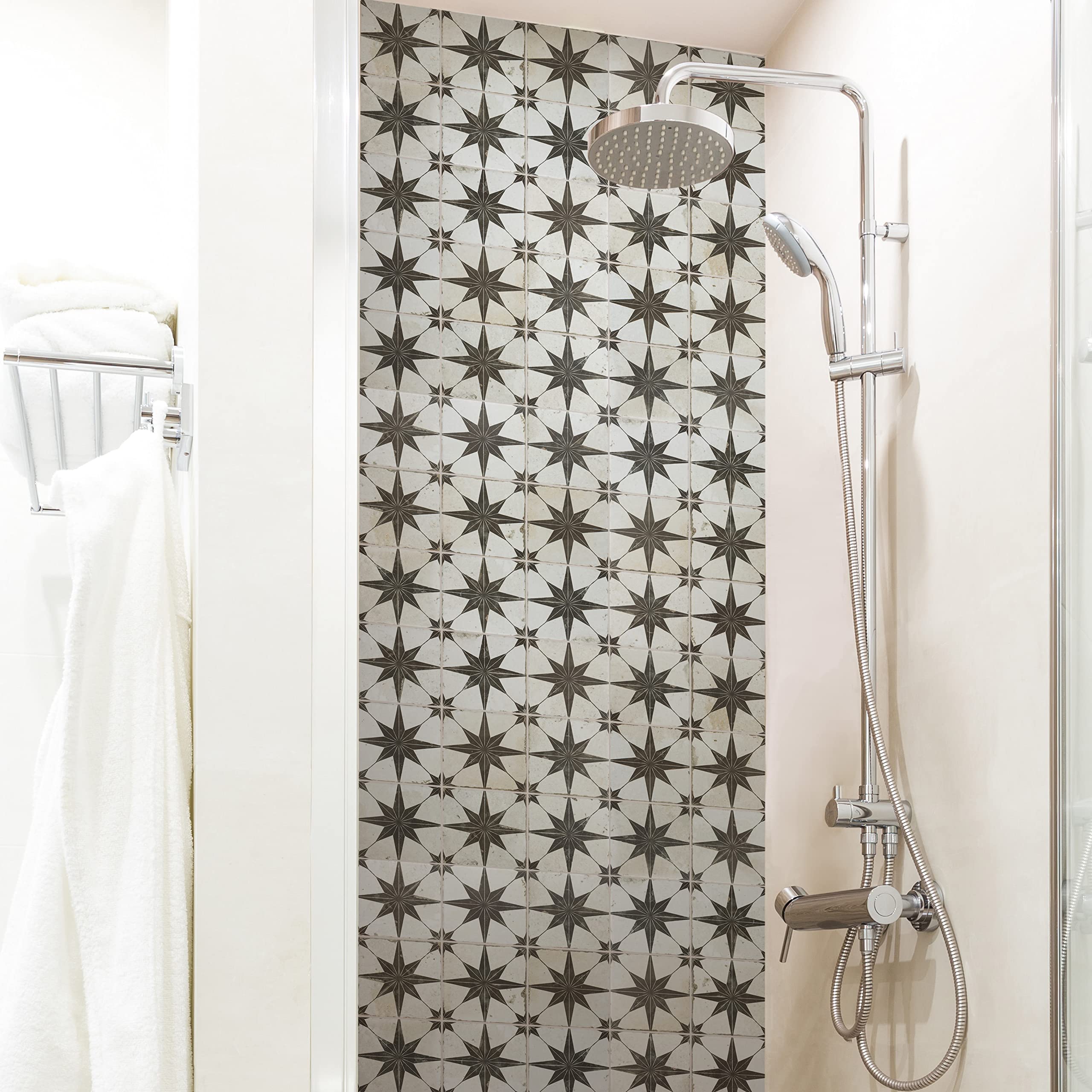 Merola Tile Harmonia Kings Star Nero 13x13 Inch Ceramic Floor & Wall Tile - Perfect for Kitchen Backsplash, Bathroom & Living Room Decor