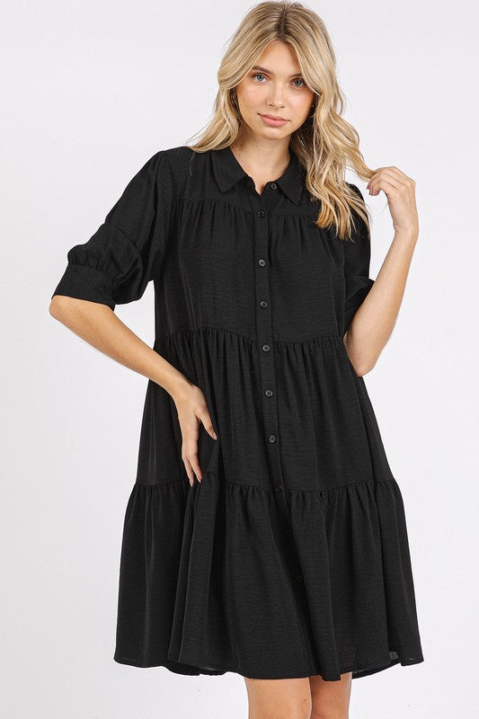 Stylish Mittoshop Button Detail Collared Neck Tiered Shirt Dress for Women | Casual Office Wear & Spring Summer Outfits