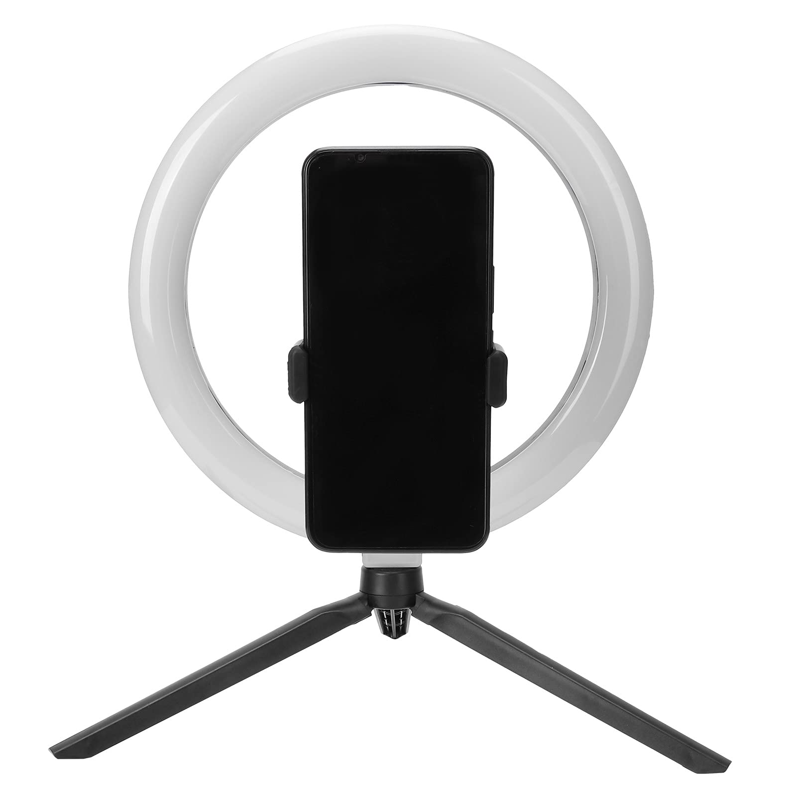 Dimmable LED Circle Light - 10 Brightness Levels, Makeup Lamp with Phone Holder for Vanity, Selfie & Video Lighting - Perfect for Makeup Application, Content Creation & Home Office Desk Lighting