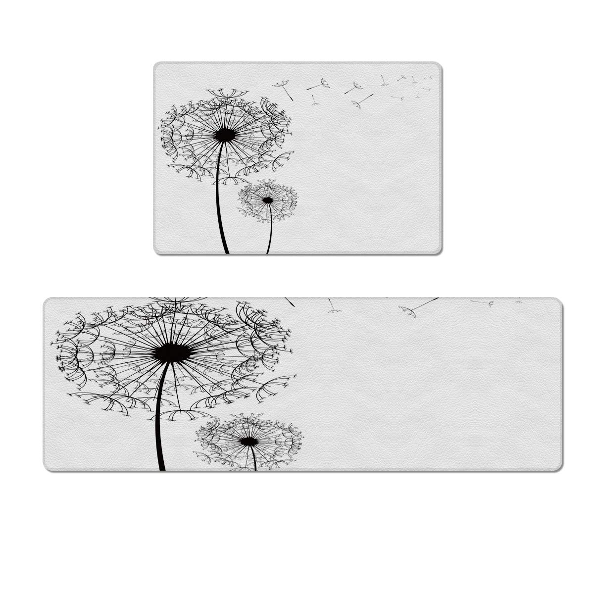 Sunteeny Non-Slip Kitchen Mat Set - 2 Piece Waterproof Rugs with Dandelion Design, Oil Resistant Floor Mats (18