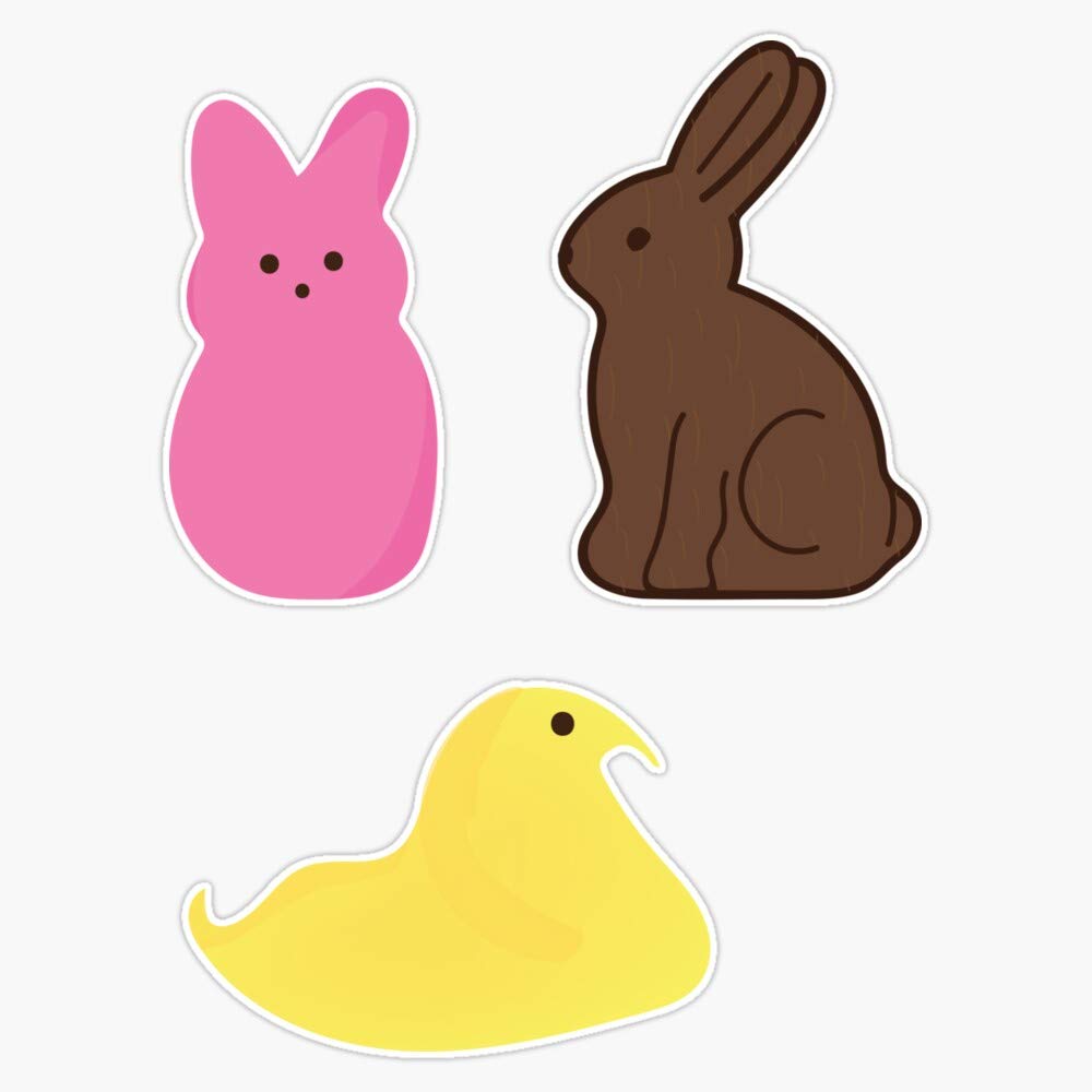 Easter Chocolate Bunny & Peeps Vinyl Stickers - Waterproof 5 Inch Bumper Decals for Cars, Laptops, Tumblers | Fun Easter Party Decorations & Gift Ideas