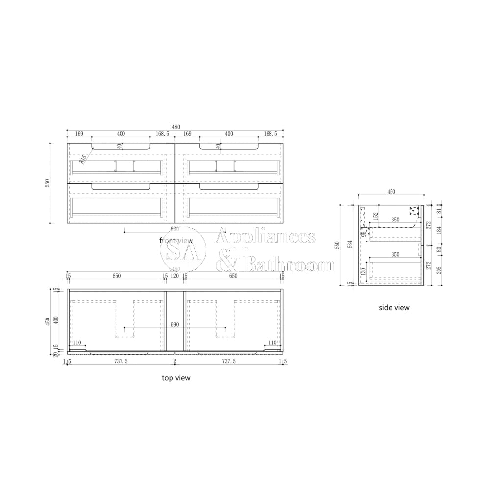 Aulic 1500mm Modern Wall Mounted Bathroom Vanity with Single/Double Sink - CAWH55 1500 | Space Saving Design for Small Bathrooms & Powder Rooms