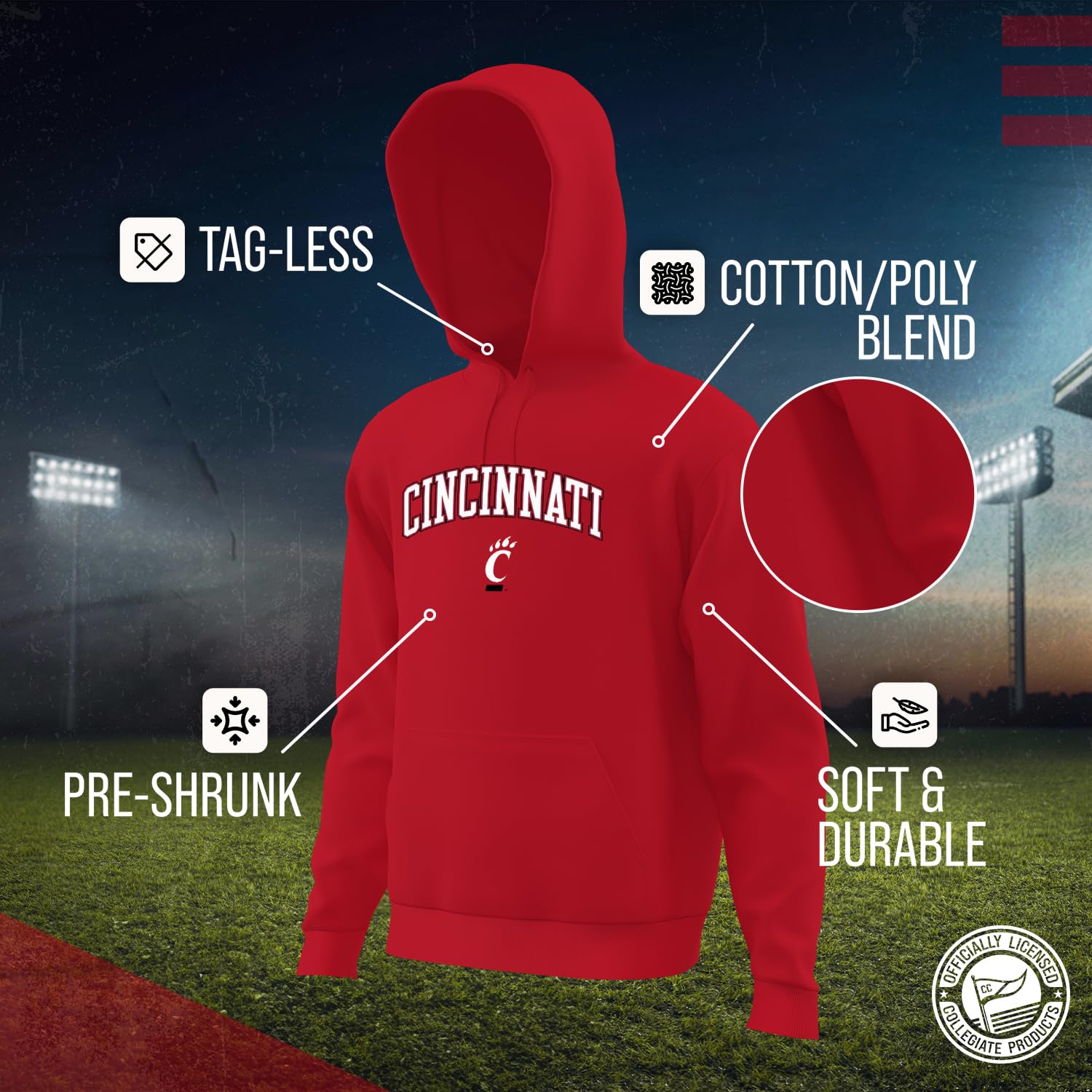 NCAA Unisex Hooded Sweatshirt - Long Sleeve Gameday Pullover with Arch & Logo - Red, Medium | Perfect for College Football Games, Tailgating & Campus Spirit Wear