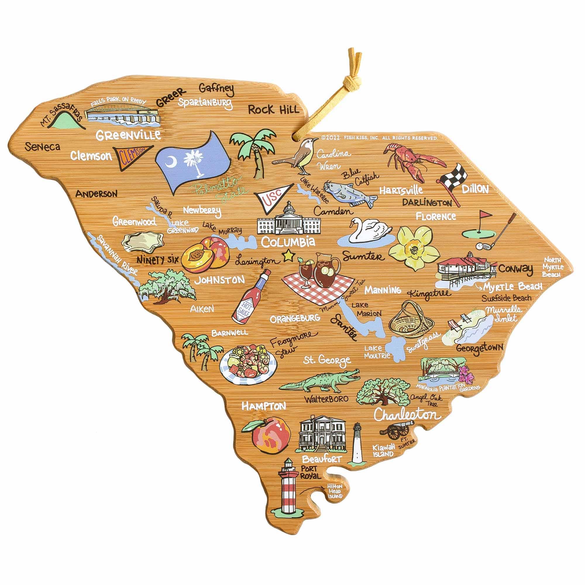 Premium South Carolina Wooden Cutting Board with Fish Kiss™ Artwork - Durable Kitchen Chopping Board for Meat, Vegetables & Cheese - Perfect Gift for Home Cooks & BBQ Enthusiasts
