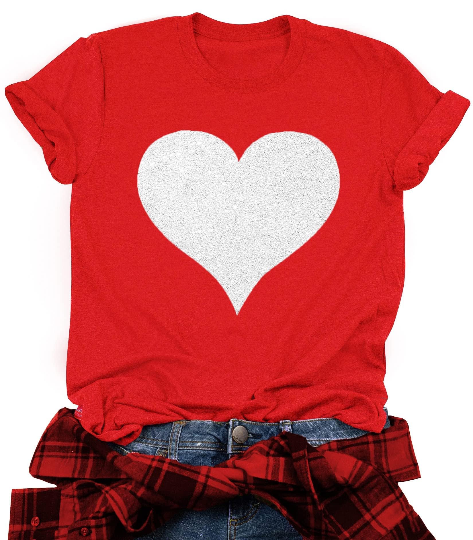 Valentine's Day Shirts for Women - Cute Love Heart T-Shirt, Red Short Sleeve Casual Top with Hearts Print | Perfect for Valentine's Date, Anniversary Gift & Romantic Outfits