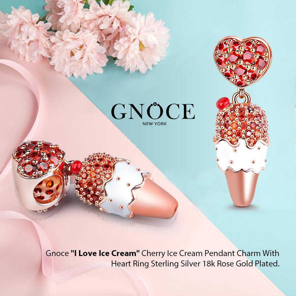GNOCE Cherry Ice Cream Pendant Charms - Sterling Silver & Gold Plated 