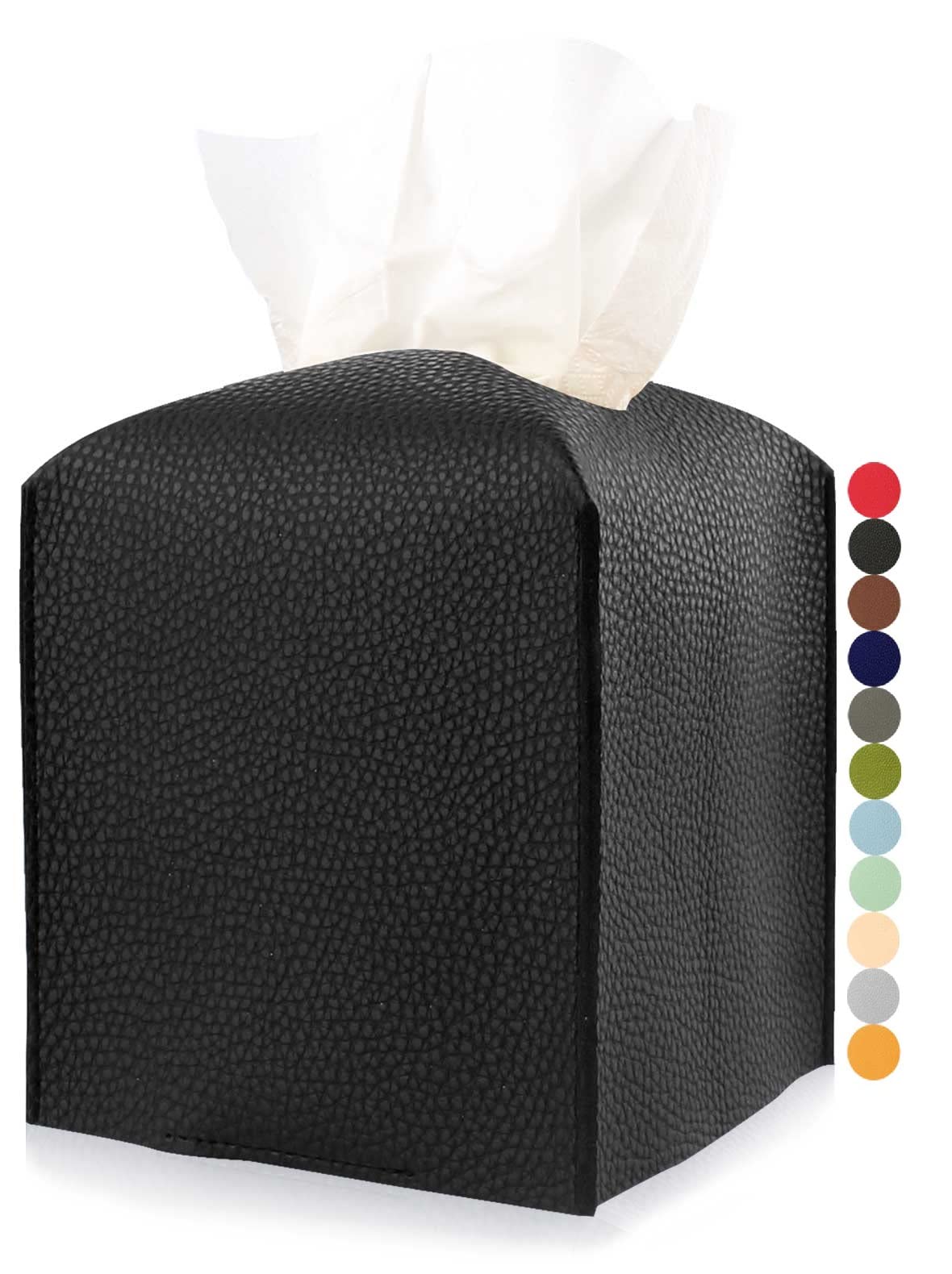 JESMINI Black PU Leather Tissue Box Cover Square with Bottom Belt - Modern Decorative Holder for Bathroom Vanity, Nightstand & Office Desk (5x5x5 Inches) | Perfect for Home Decor, Gift Giving & Organizing Tissues in Style
