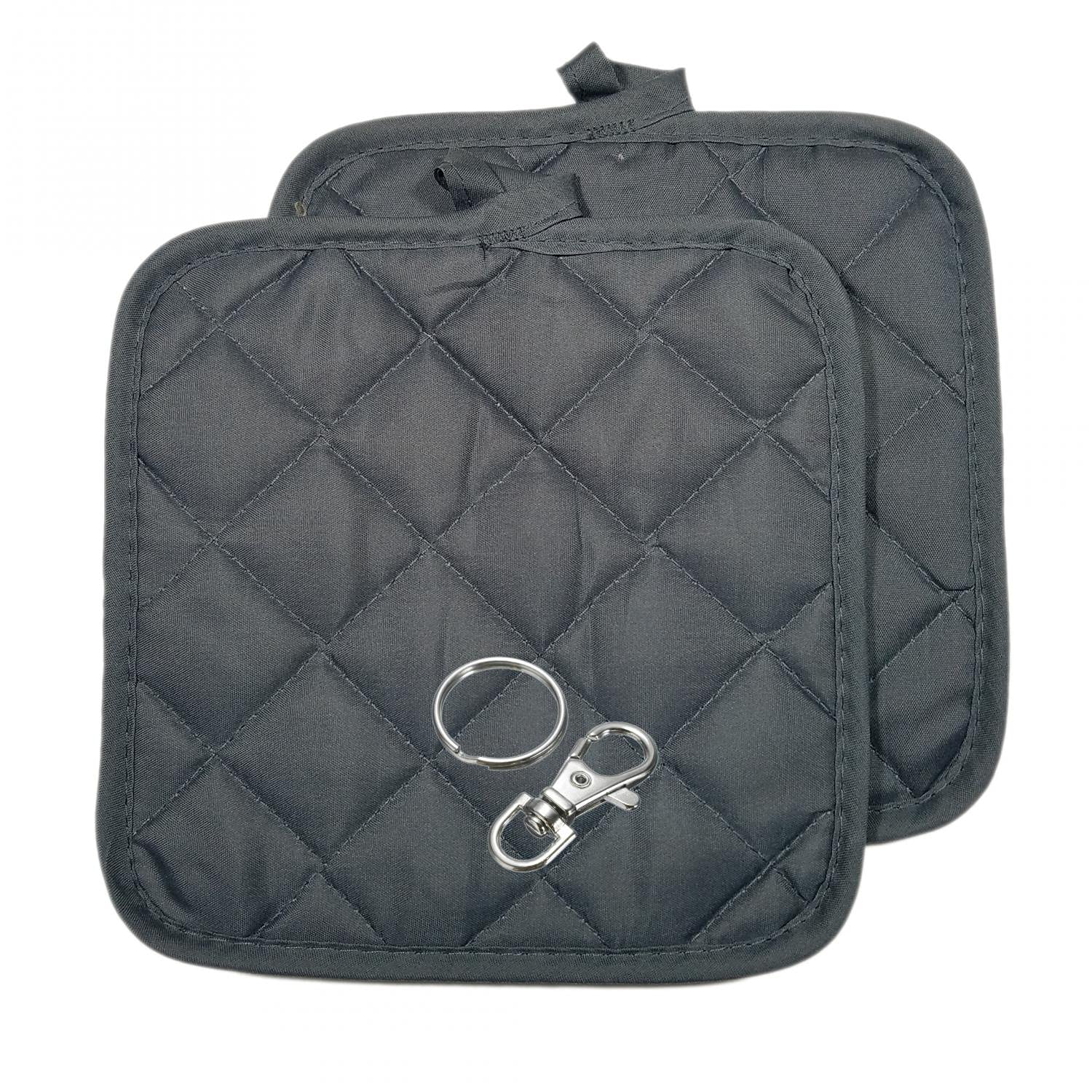 4PCS Heat Resistant Potholders Set - 7x7 Inch Gray Kitchen Hot Pads with Bonus Lobster Clasp & Key Ring - Perfect for Baking, Grilling, and Cooking Protection