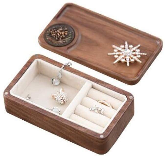 Blissbells Solid Wood Jewelry Organizer Box - Hand Carved Portable Jewelry Storage Case with Magnetic Closure | Jewelry Box for Necklaces, Rings & Earrings | Perfect for Travel, Home & Gift Giving (Color: B)