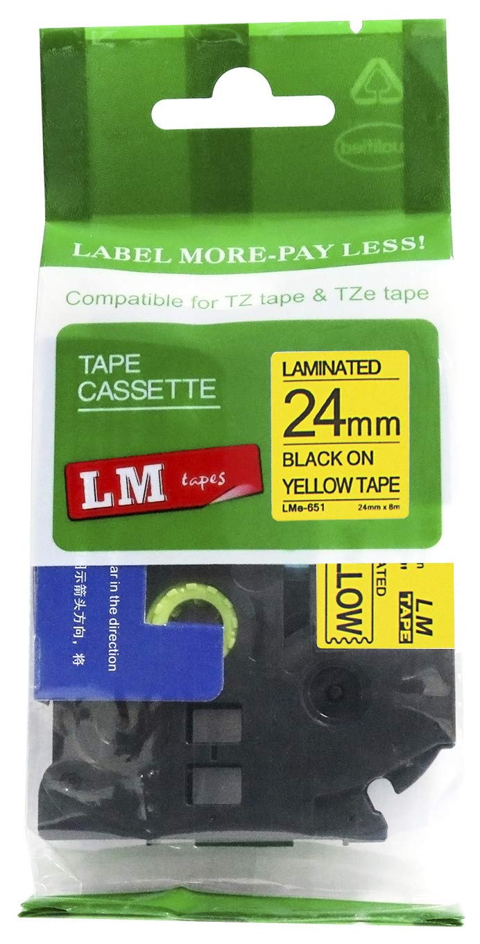 Brother PT-2700 PT-2710 Compatible Label Tape - 1 Inch (24mm) Black on Yellow Printer Refill - Perfect for Office Organization, Shipping Labels & Home Storage