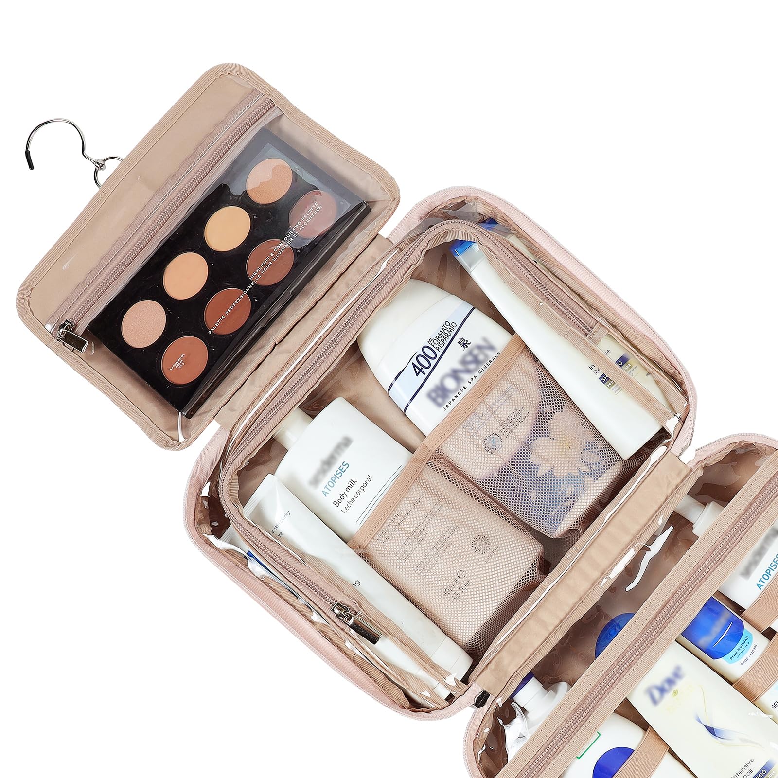 NISHEL Large Hanging Travel Toiletry Bag for Women - Waterproof Makeup Organizer with Multiple Pockets for Cosmetics, Skincare & Accessories (Pink) | Perfect for Vacation, Business Trips & Gym Essentials Storage