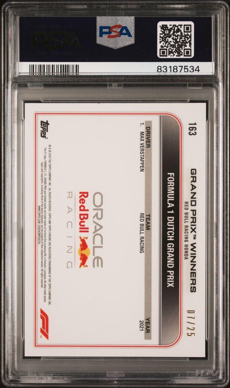 PSA 10 2022 Topps Chrome F1 Max Verstappen #163 Orange Parallel /25 - Rare Racing Collectible for F1 Fans and Card Investors