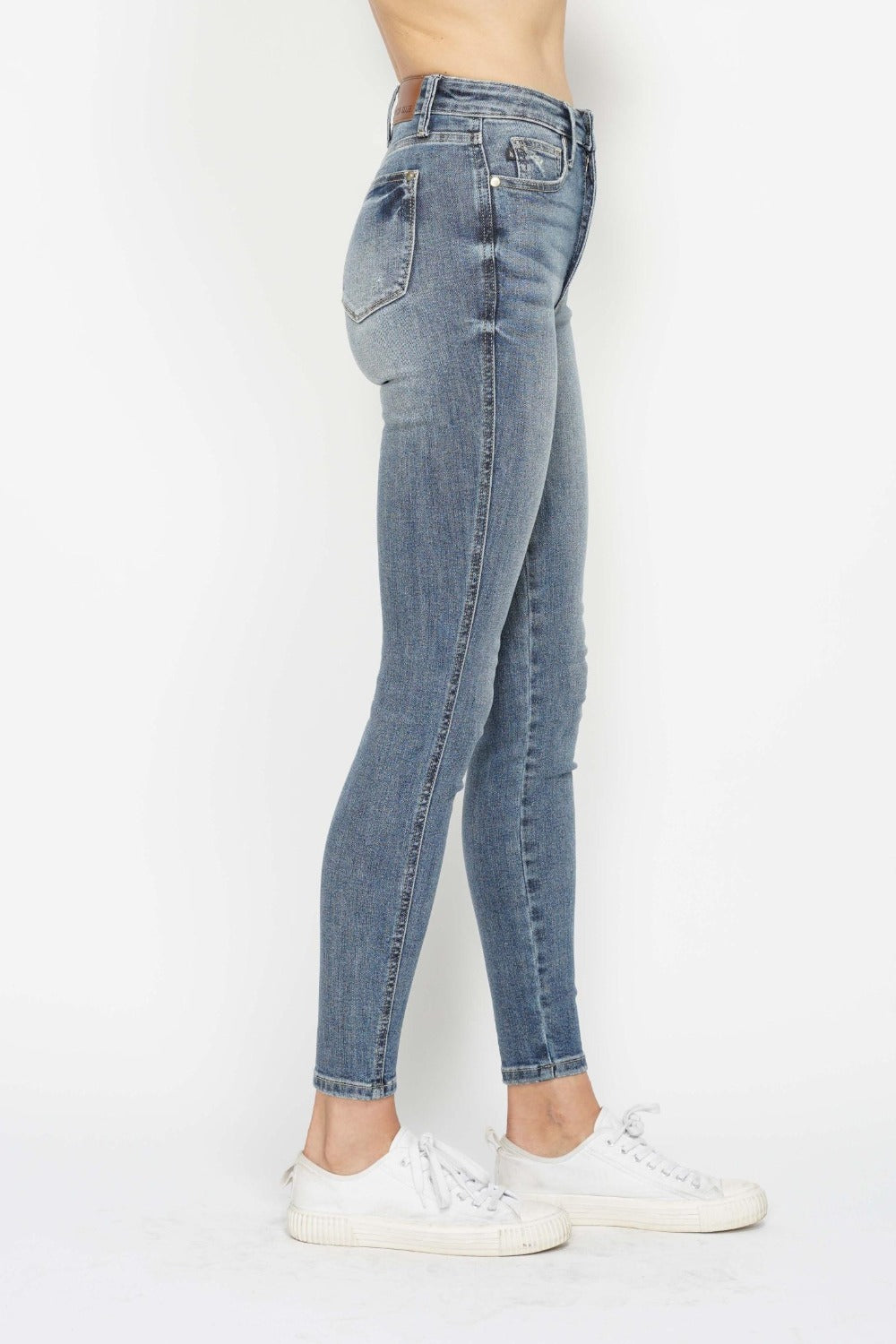 Judy Blue High Waisted Tummy Control Skinny Jeans for Women - Contrast Wash Denim Pants | Perfect for Work, Date Night & Casual Outfits