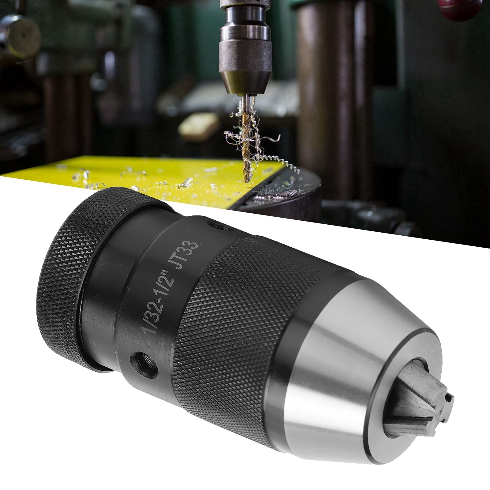 Self-Tightening JT33 Drill Chuck 1/32-1/2 Inch - High Hardness Drill Bit Clamping Tool for Hand Drills - Perfect for Woodworking, Metalworking & DIY Home Projects