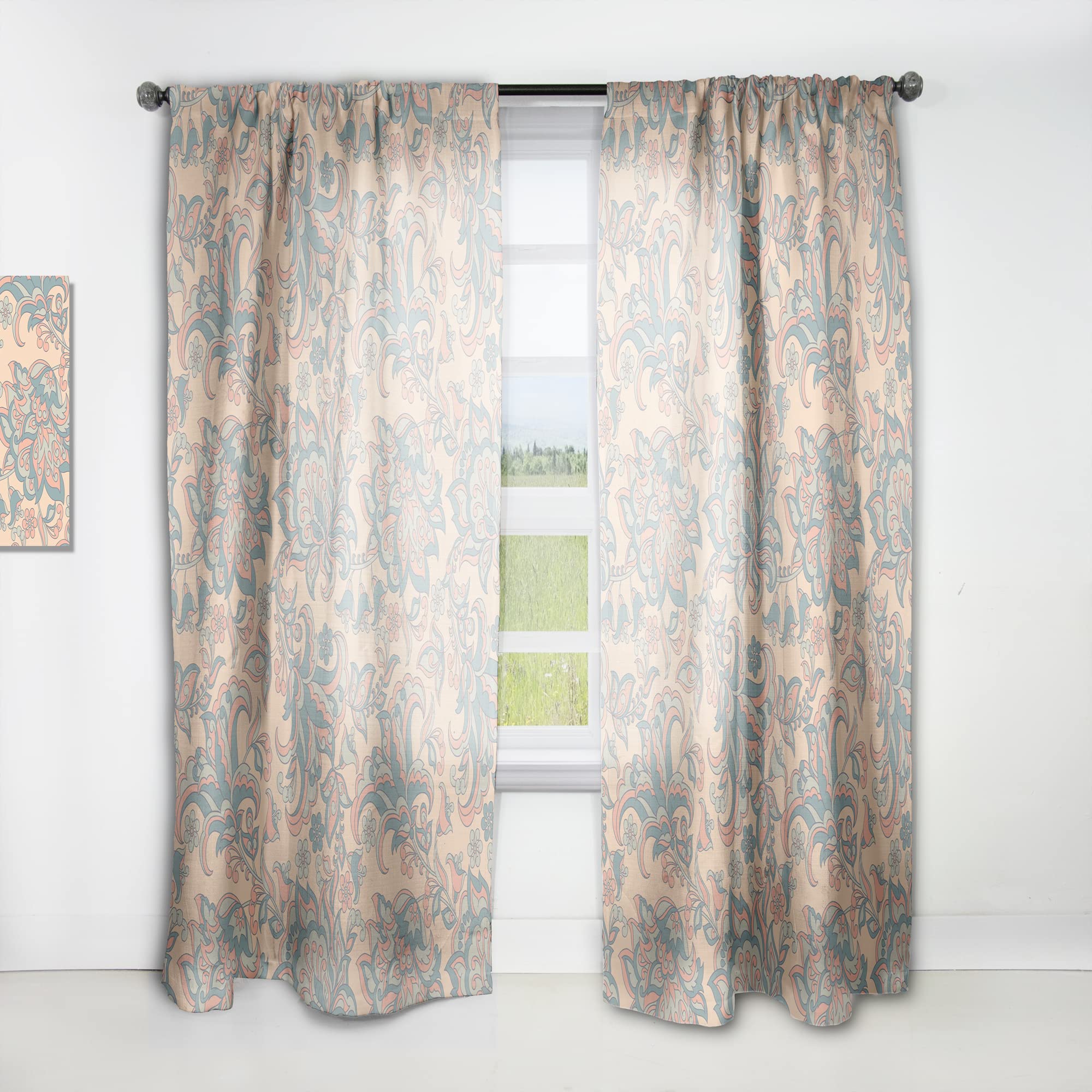 Retro Indian Floral Batik II Thermal Insulated Curtains - Single Panel 52x108 Inches - Elegant Window Treatments for Bedroom & Living Room - Perfect for Home Decor, Privacy & Light Control